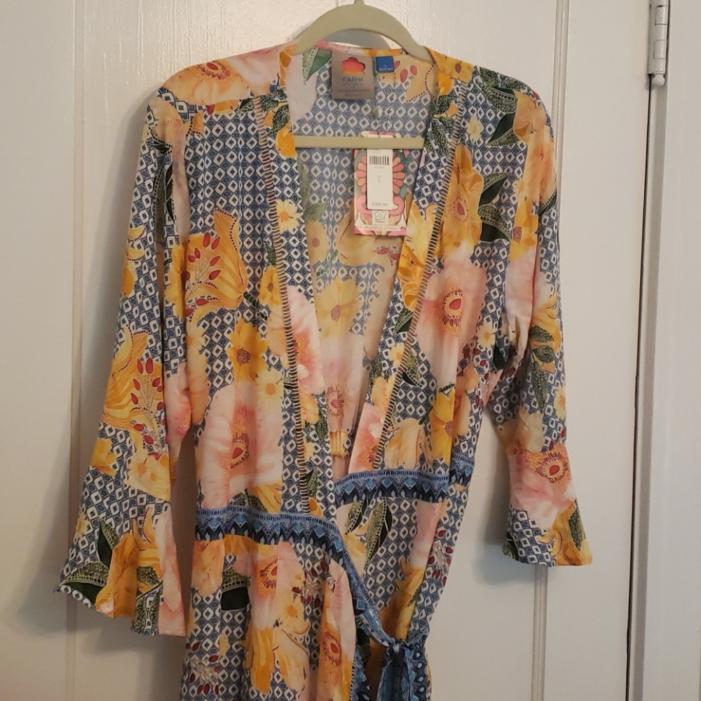 FARM Rio Floral Wrap Midi Dress in Yellow, Pink & Blue